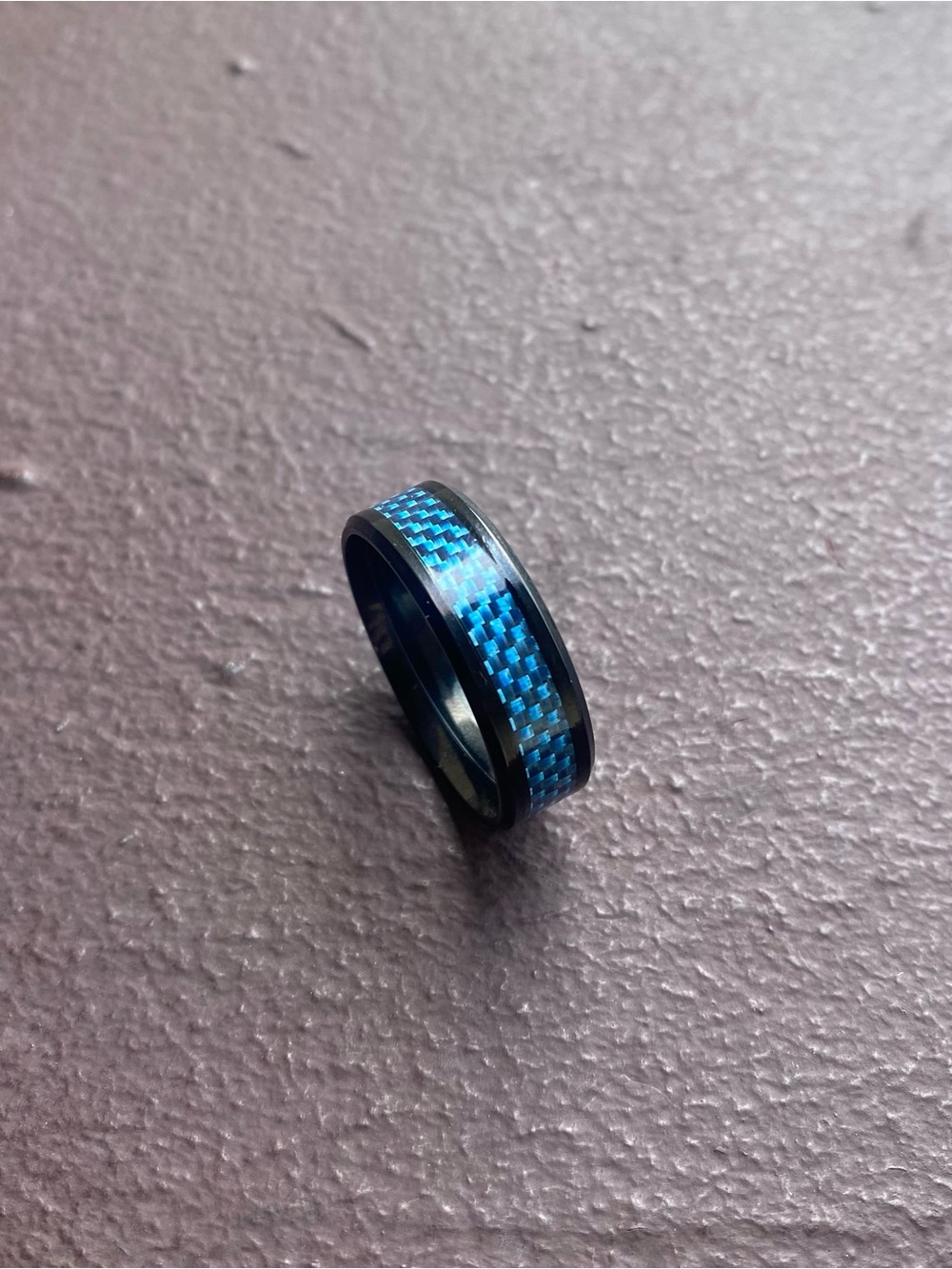 Black Polished Tungsten Carbide Ring w/ Blue Carbon Fiber Inlay Size 14